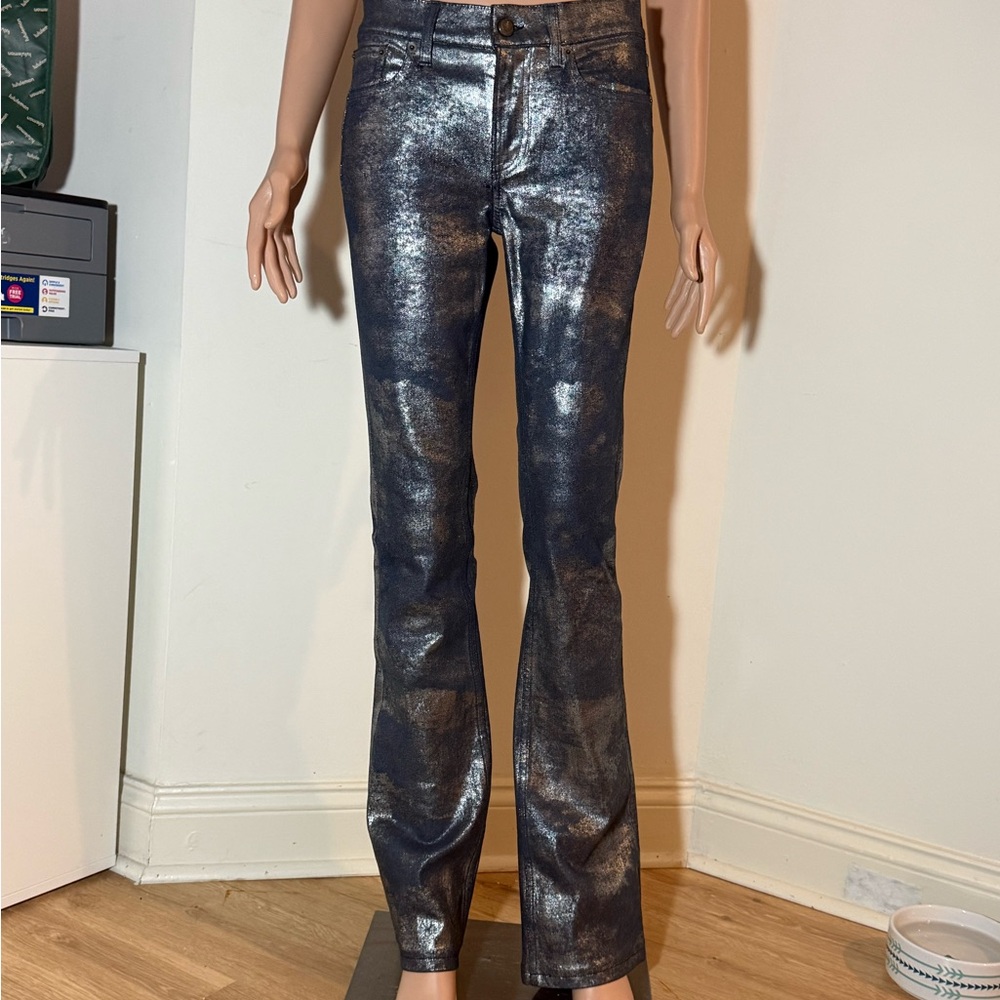 Ralph Lauren Purple Label Silver Metallic Coated Boot Cut Mid-Rise Jeans Size 26